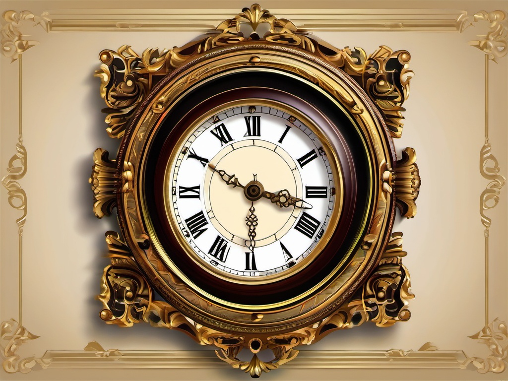 Antique Clock and Time Clipart - Ornate antique clock displaying a specific time.  color clipart, minimalist, vector art, 