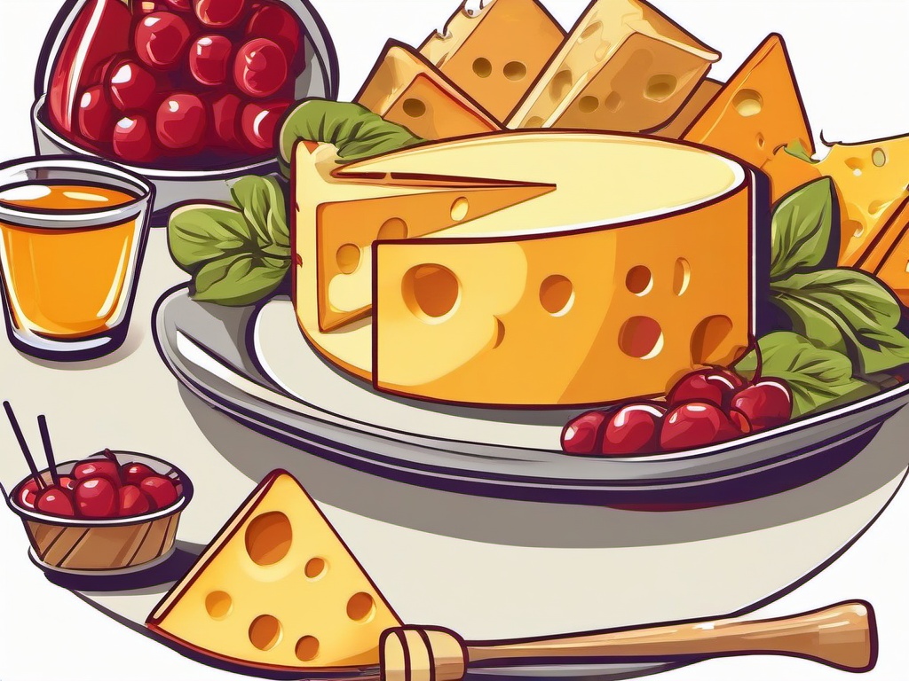 Cheese with a toothpick in a party platter clipart.  vector style illustration, white background