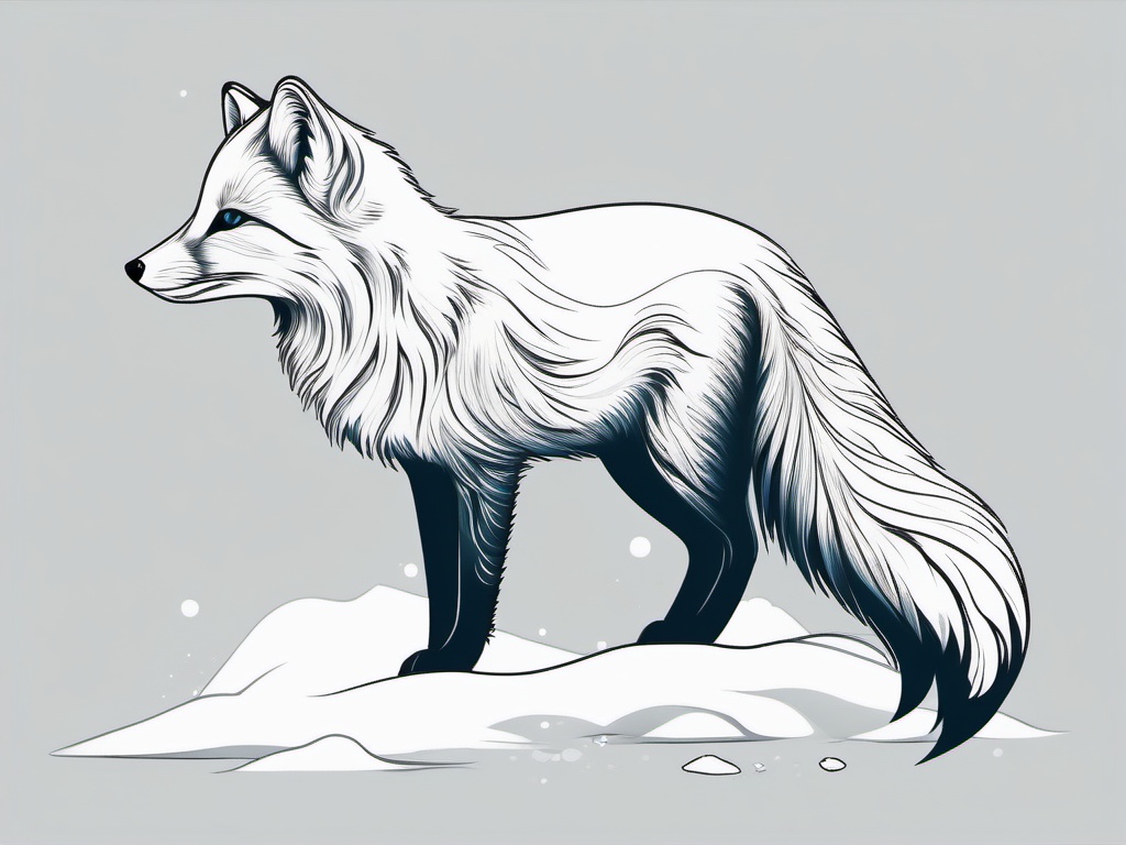 Arctic Fox Tattoo - Arctic fox blending into the snowy landscape  few color tattoo design, simple line art, design clean white background