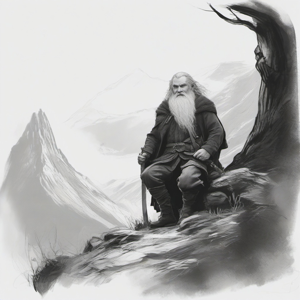 drawing of a hobbit  minimal rough sketch scribbles,doodles,black and white