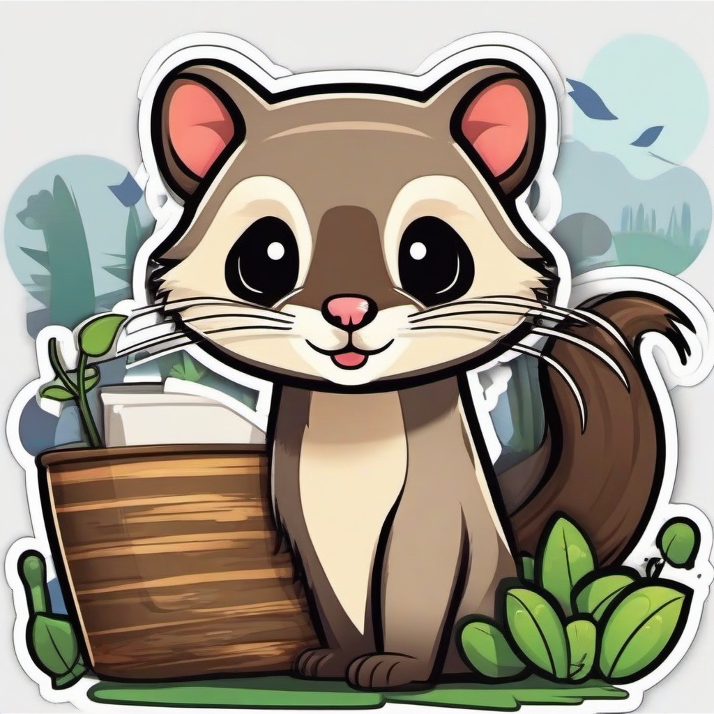 Ferret cartoon - curious, tube-shaped pet  cartoon sticker style