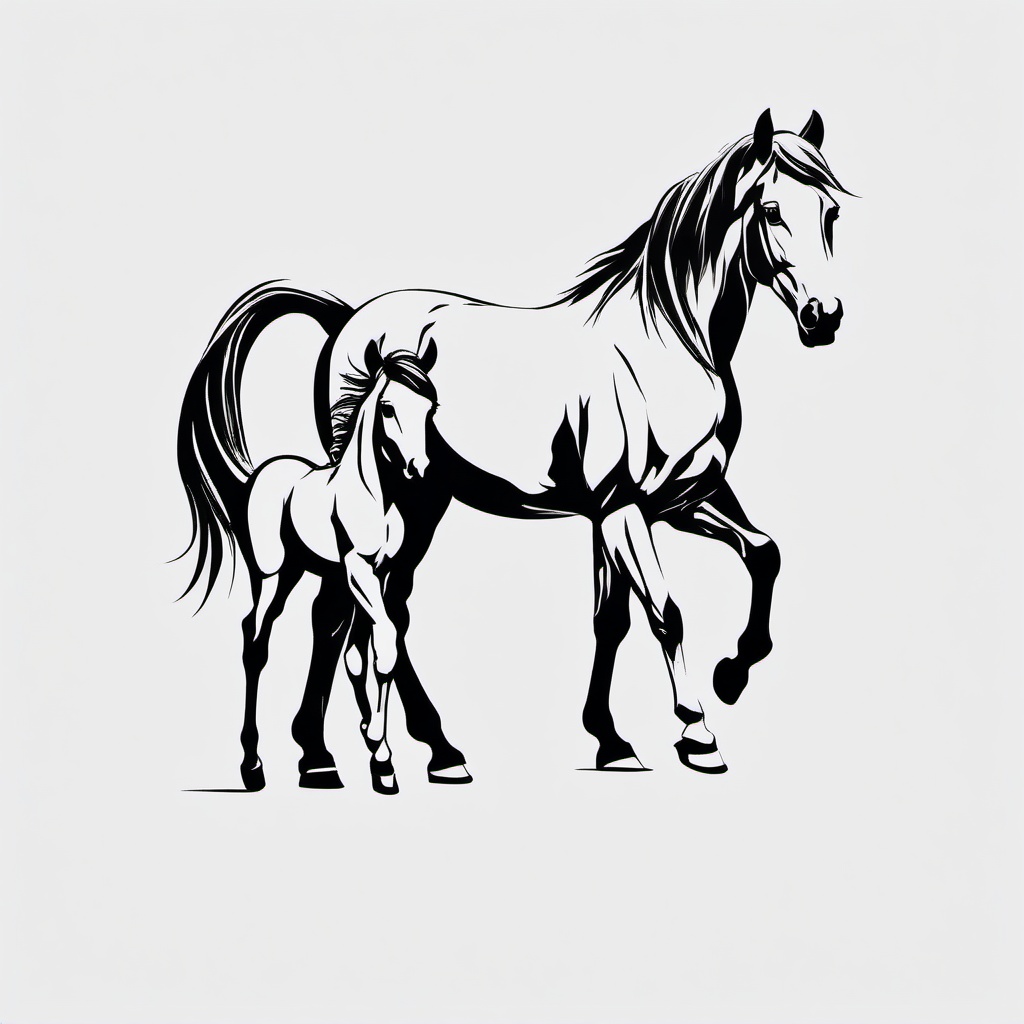 horse and foal tattoo  simple tattoo,minimalist,white background