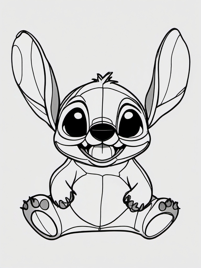 drawing of Stitch with a big smile  minimal rough sketch scribbles,doodles,black and white