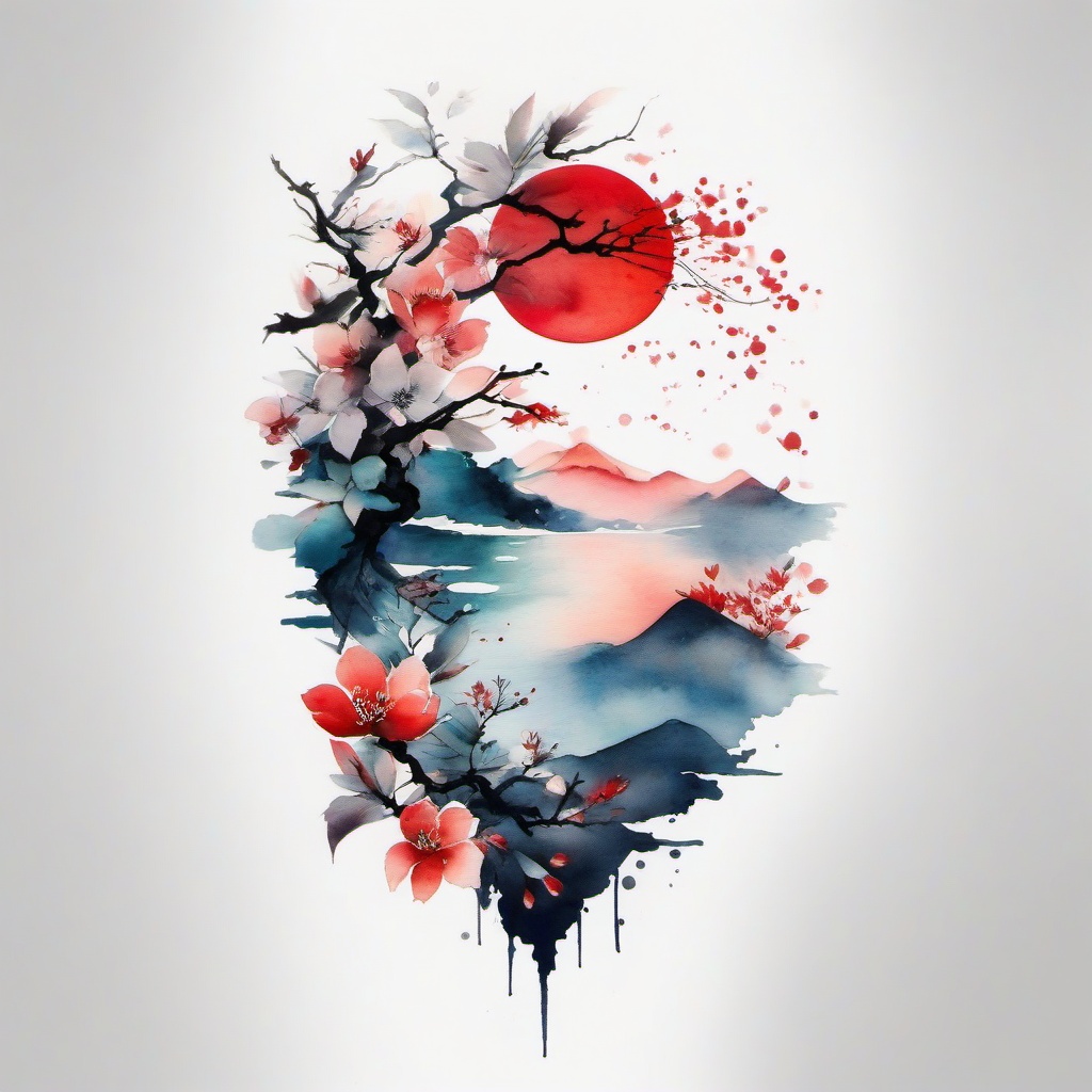 Japanese Watercolour Tattoo  minimal,color tattoo,white background