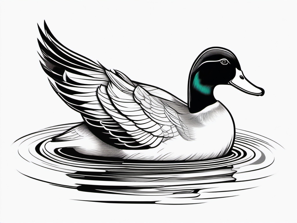 Duck Tattoo - Duck paddling peacefully on a tranquil pond  few color tattoo design, simple line art, design clean white background