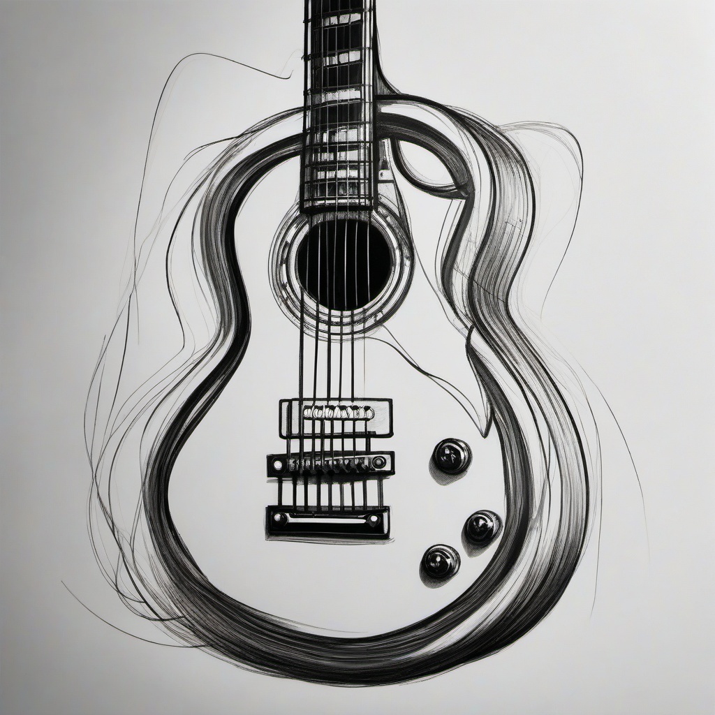 pencil drawing of guitar  minimal rough sketch scribbles,doodles,black and white