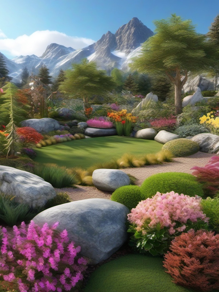 Rock Garden Wonderland - Design a garden filled with beautiful rocks and alpine plants. multicoloured, photo realistic, hyper detail, high resolution