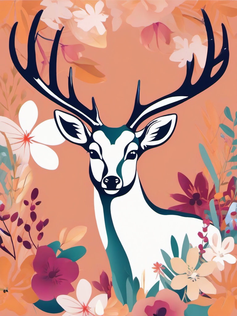 Deer clipart - deer with a colorful floral background  color,minimalist,vector clipart