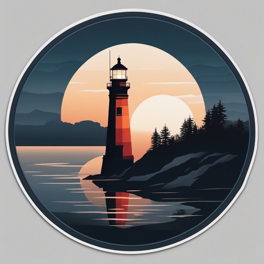 Foggy lighthouse at dusk sticker- Maritime beacon, , sticker vector art, minimalist design