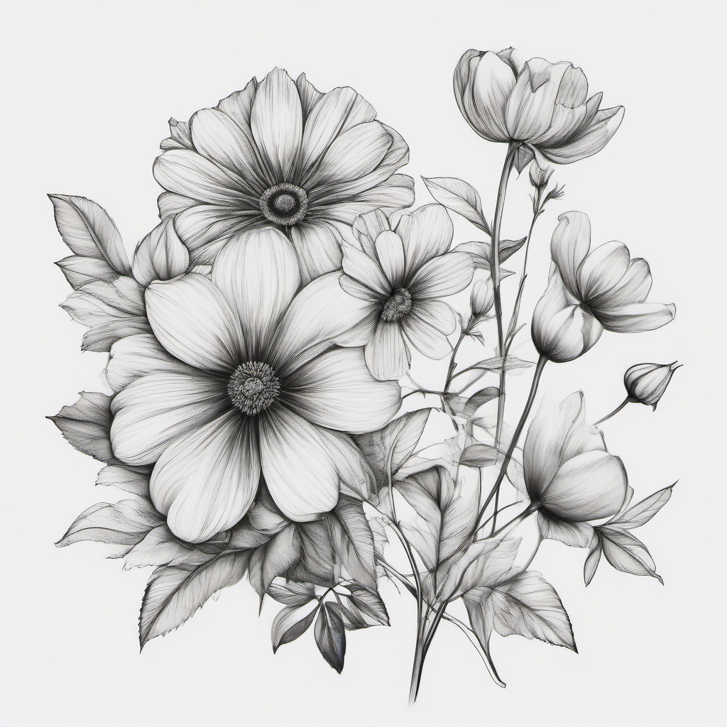 pencil drawings of flowers  minimal rough sketch scribbles,doodles,black and white