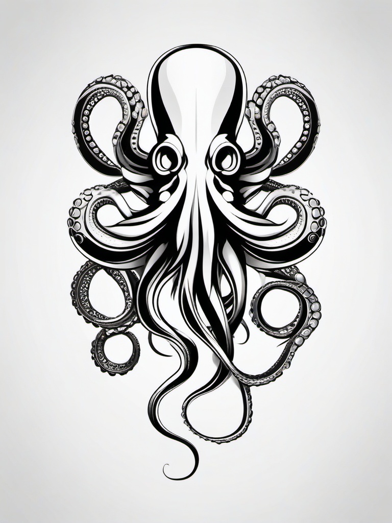 Octopus Tattoo Black and White - Embrace simplicity and sophistication with a black and white octopus tattoo design.  simple vector color tattoo,minimal,white background