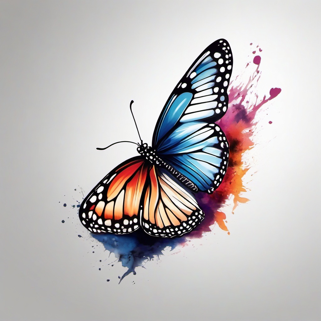 butterfly drawing tattoo design  simple color tattoo, minimal, white background