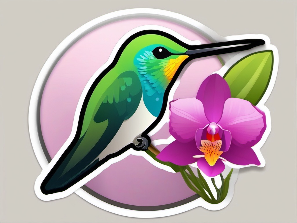 Hummingbird and Orchid Emoji Sticker - Nature's delicate dance in the tropics, , sticker vector art, minimalist design