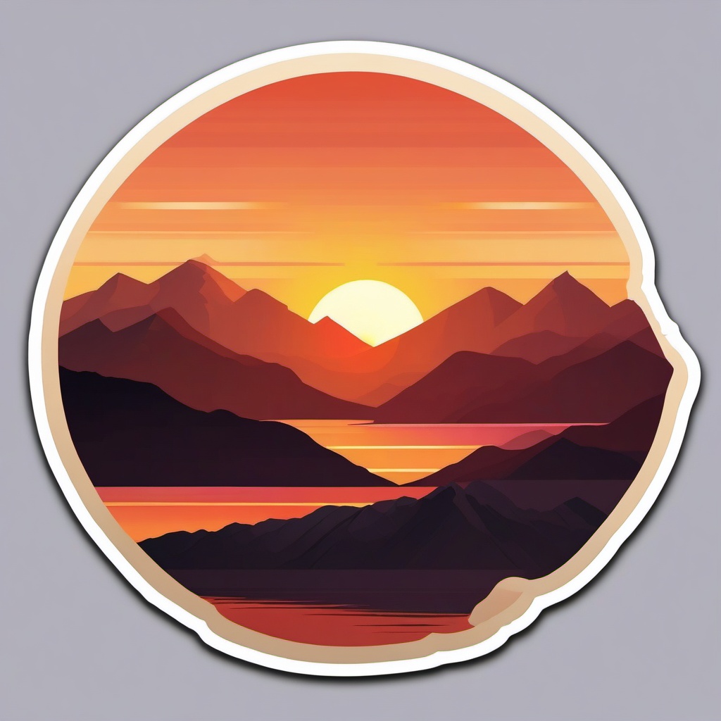 Sunset over mountains sticker- Majestic and peaceful, , sticker vector art, minimalist design