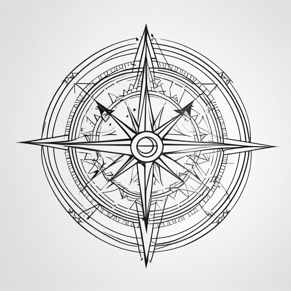 Geometric Compass Tattoo - Compass design with geometric elements.  simple vector tattoo,minimalist,white background