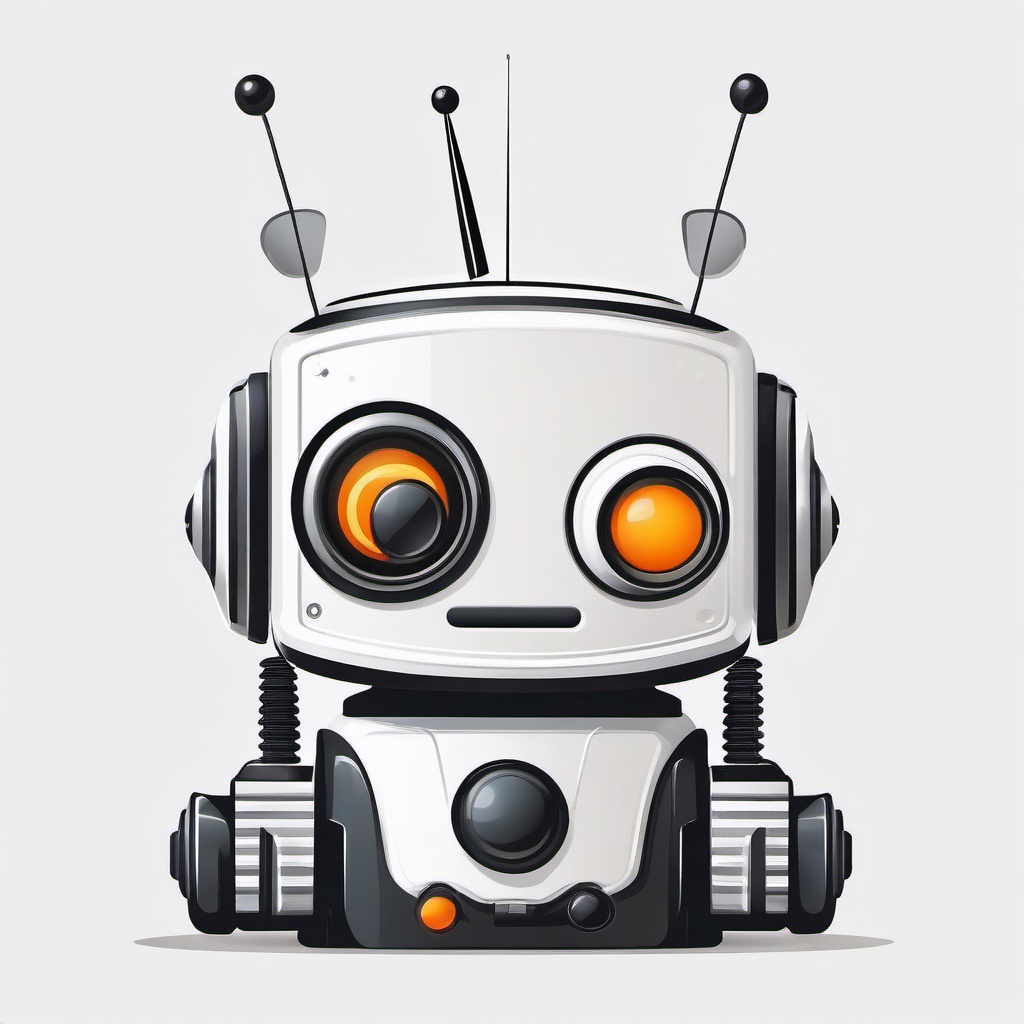 Friendly robot with buttons and antennae clipart.  vector style illustration, white background