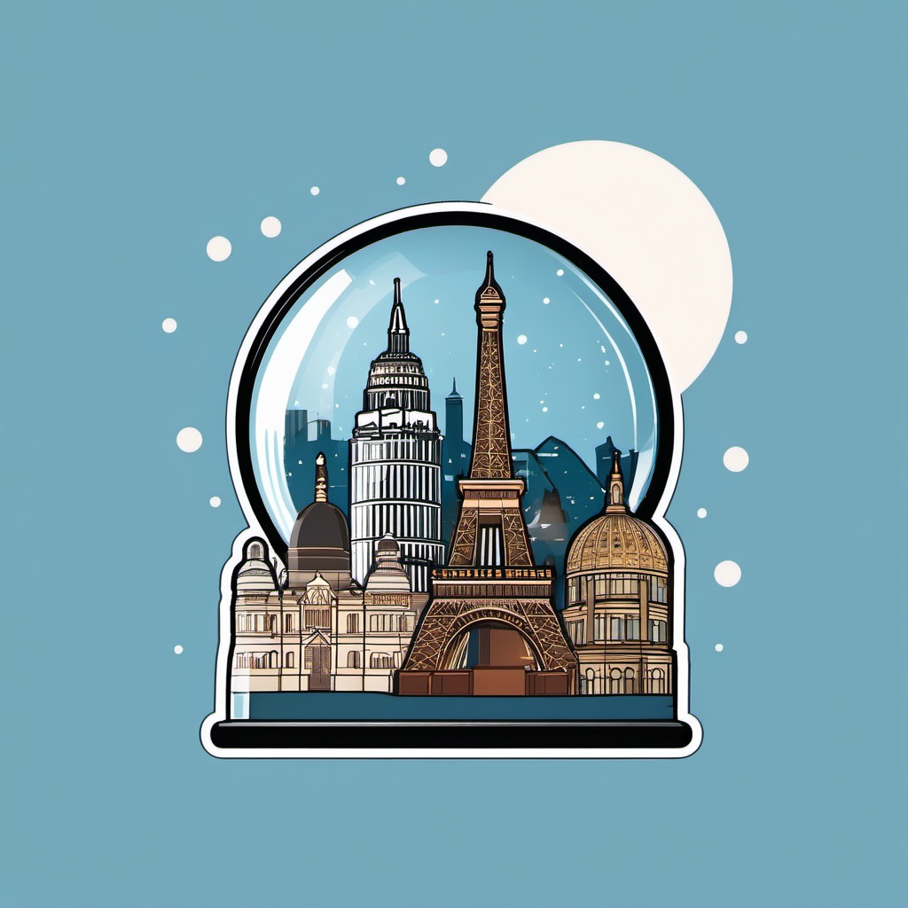 Snow globe with landmarks sticker- Souvenir and festive, , sticker vector art, minimalist design