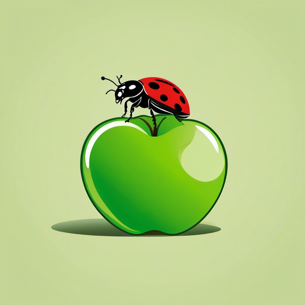 Ladybird clipart - ladybird sitting on a green apple  color,minimalist,vector clipart