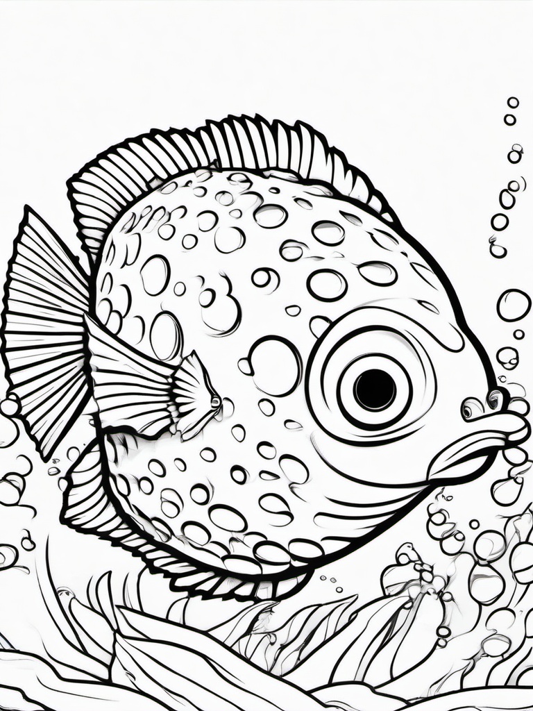 Sea Animal Coloring Pages - Pufferfish puffing up with a surprised expression  simple coloring pages