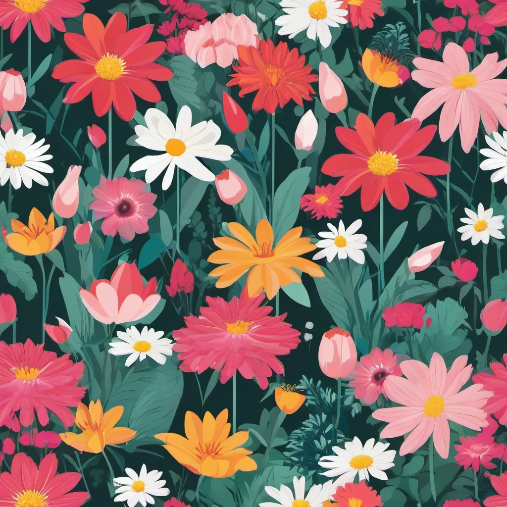 Blooming Garden clipart - A garden bursting with blooms, ,vector color clipart,minimal