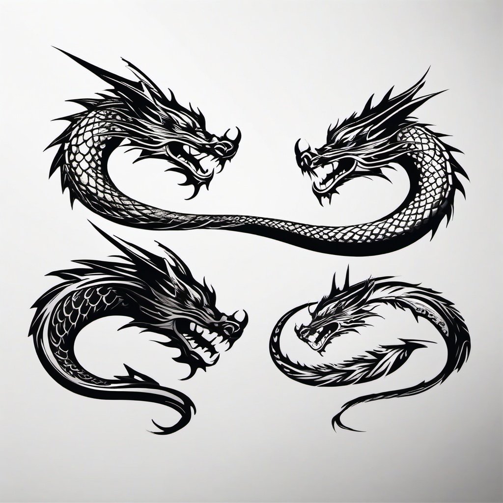 3 Small Dragon Tattoos - Collection of three small dragon tattoos with unique designs.  simple color tattoo,minimalist,white background