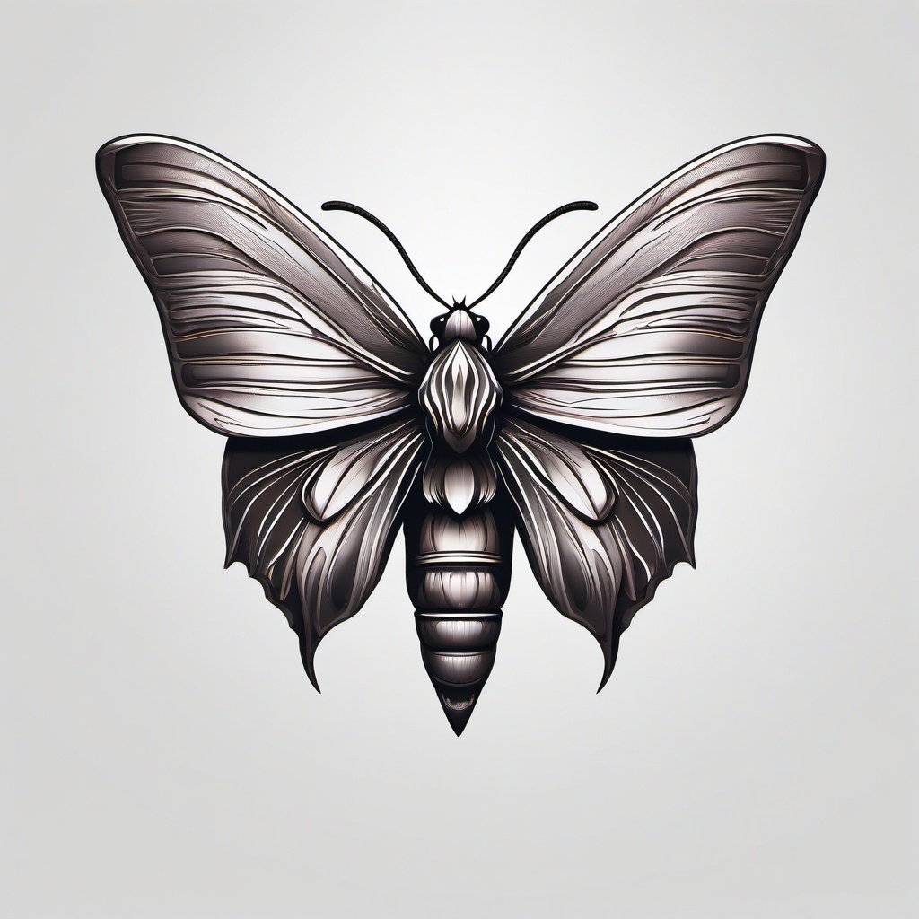 3D Moth Tattoo - Infuse depth and realism into your tattoo with a three-dimensional depiction of a moth.  simple vector color tattoo, minimal, white background