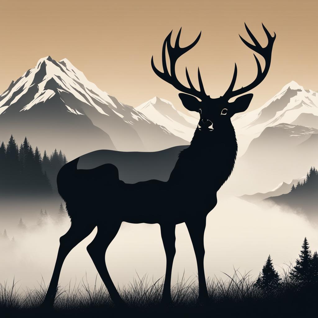 deer clipart - a majestic deer, with antlers that silhouette against a serene mountain backdrop 