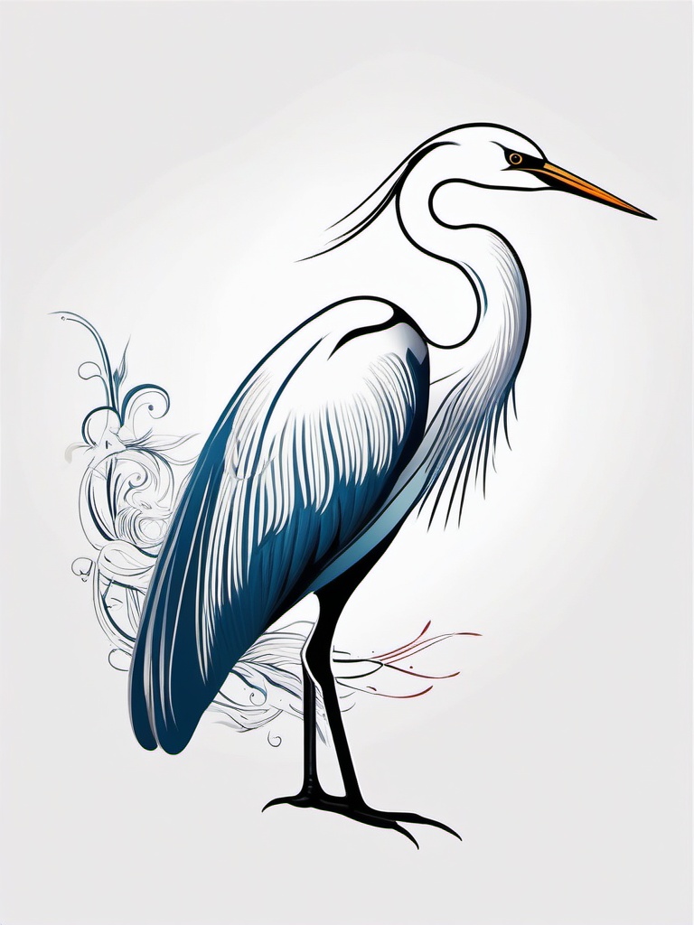 Egret Tattoo - Egret in its elegant breeding plumage  few color tattoo design, simple line art, design clean white background