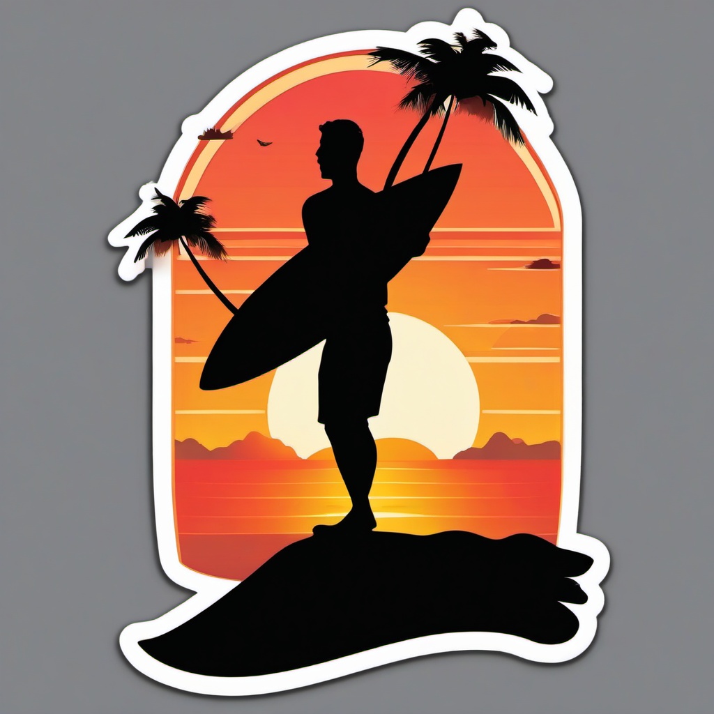 Surfer and Sunset Emoji Sticker - Surfing into the sunset, , sticker vector art, minimalist design