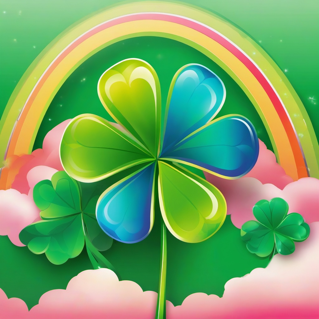 4 Leaf Clover clipart - clover with a rainbow in the background  