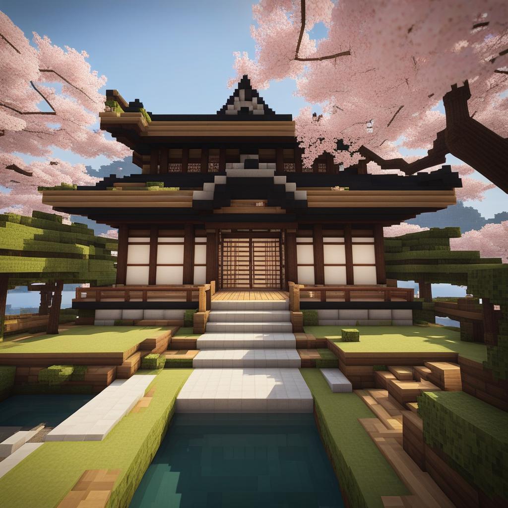 japanese-style dojo with tranquil gardens and cherry blossoms - minecraft house ideas minecraft block style