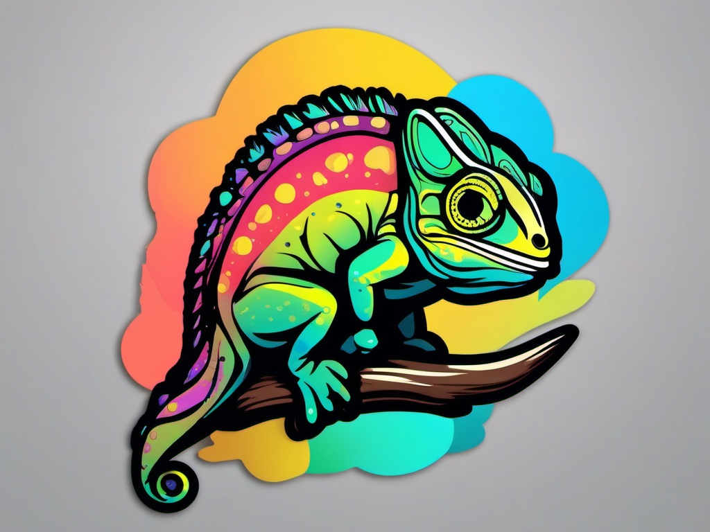 Chameleon Sticker - A chameleon showcasing its ability to change colors. ,vector color sticker art,minimal