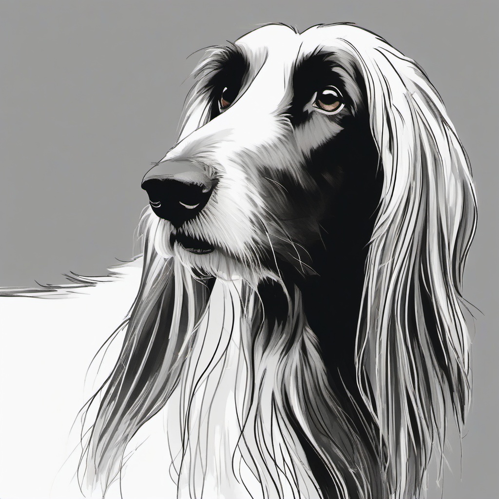 drawing of a Afghan Hound dog  minimal rough sketch scribbles,doodles,black and white