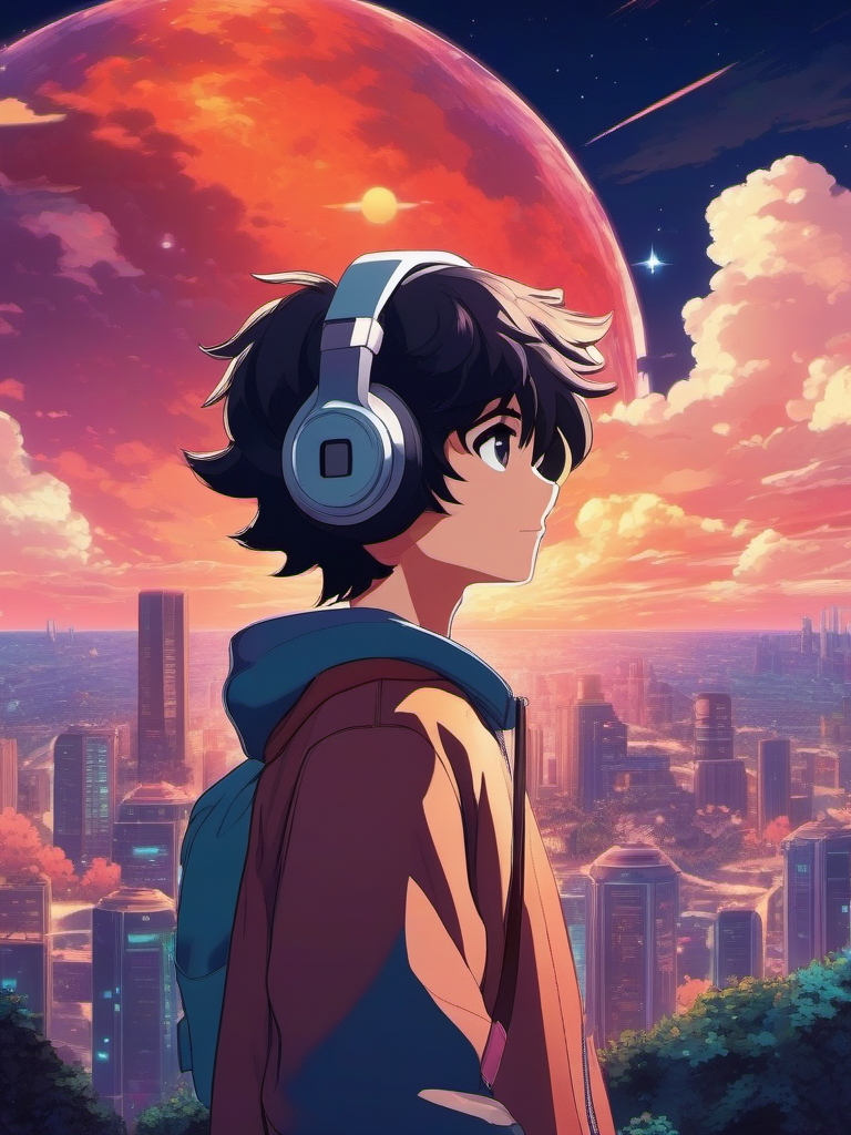 In a virtual reality realm, an introverted anime boy finds courage and friendship while facing challenges in a pixelated dreamscape.  retro style, anime art