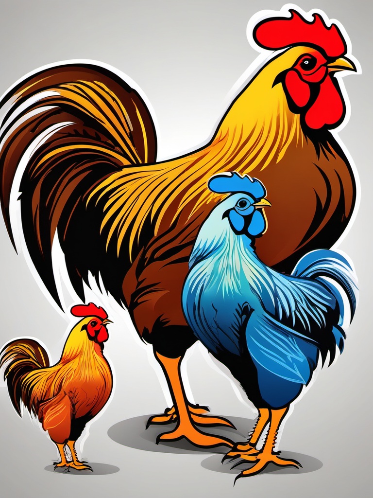 Rooster Family clipart - Rooster with his family, ,vector color clipart,minimal