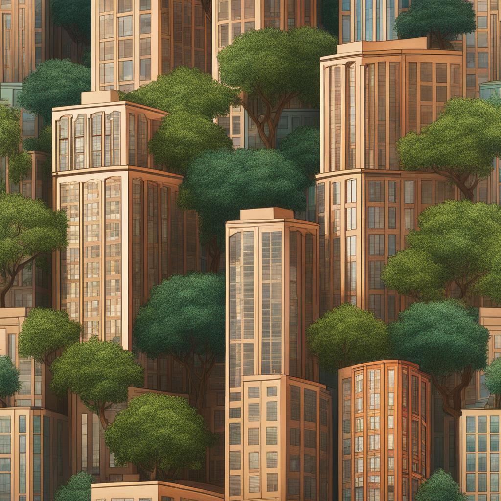 building clipart - a skyscraper that morphs into a towering tree, nurturing an urban jungle 