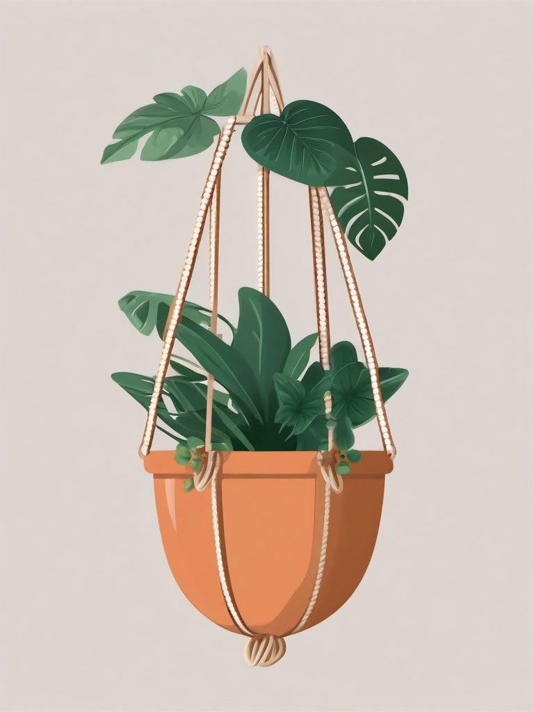 Plant clipart - hanging plant in a macrame pot  color,minimalist,vector clipart