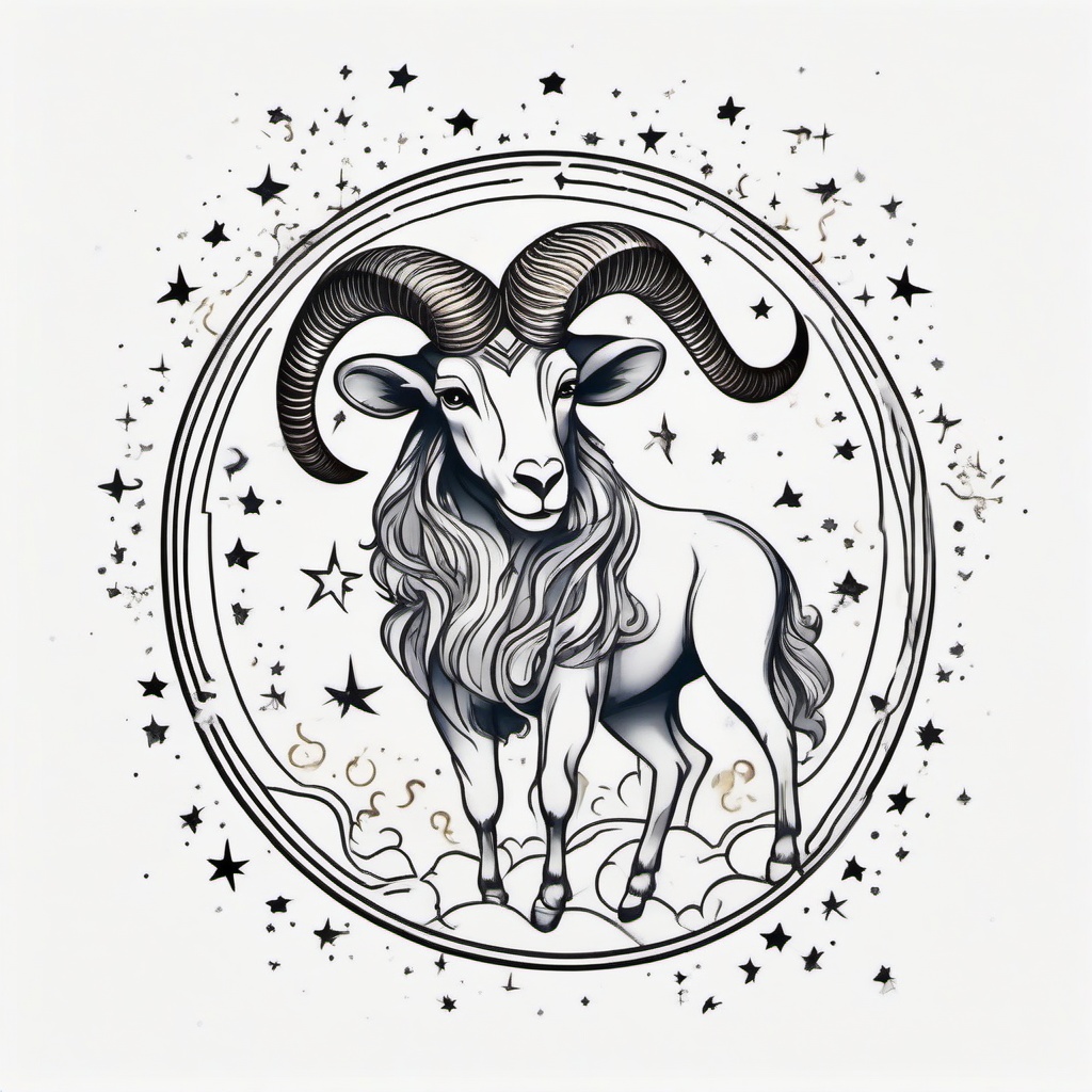 Aries with stars and moon  ,tattoo design, white background