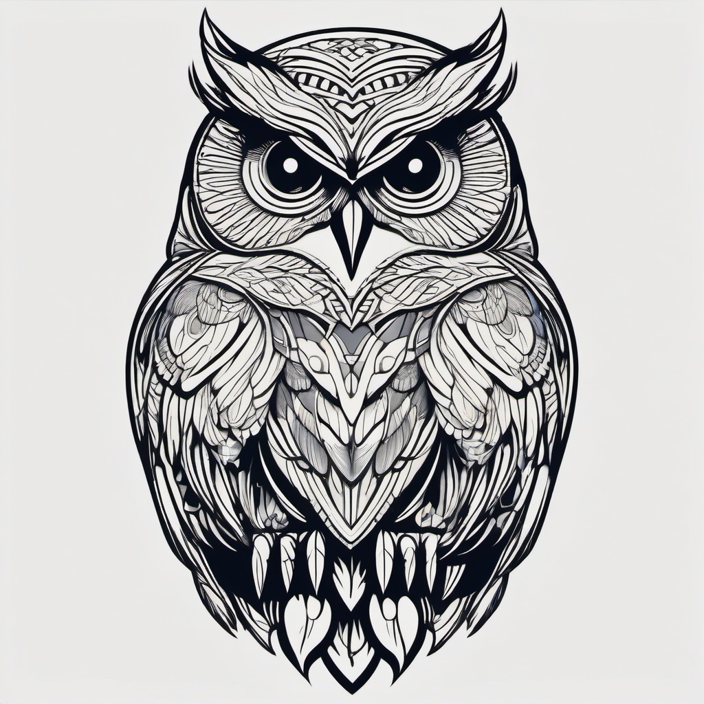 Big Owl Tattoo - Make a bold statement with a big and impactful owl-themed tattoo.  simple color tattoo,vector style,white background