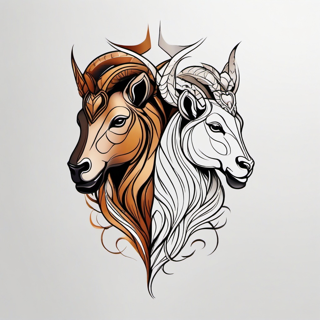 aries and leo tattoo together  simple color tattoo,white background