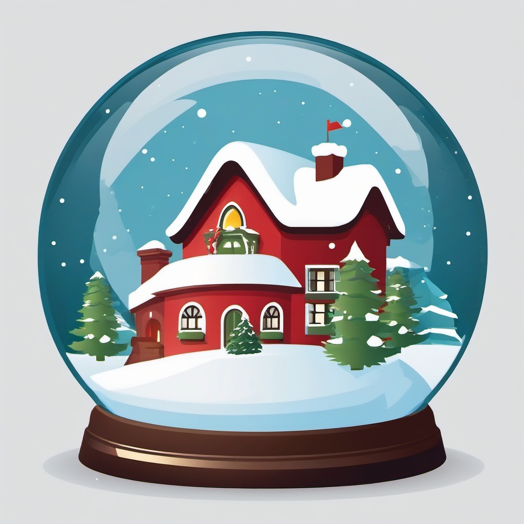 Snow globe with a miniature village clipart  simple, 2d flat