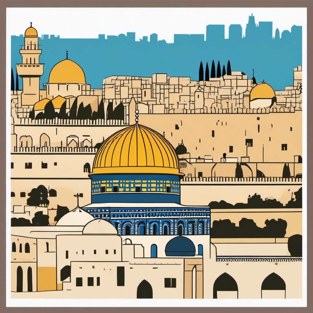 Jerusalem clipart - Western Wall and Dome of the Rock in Israel, ,color clipart vector style