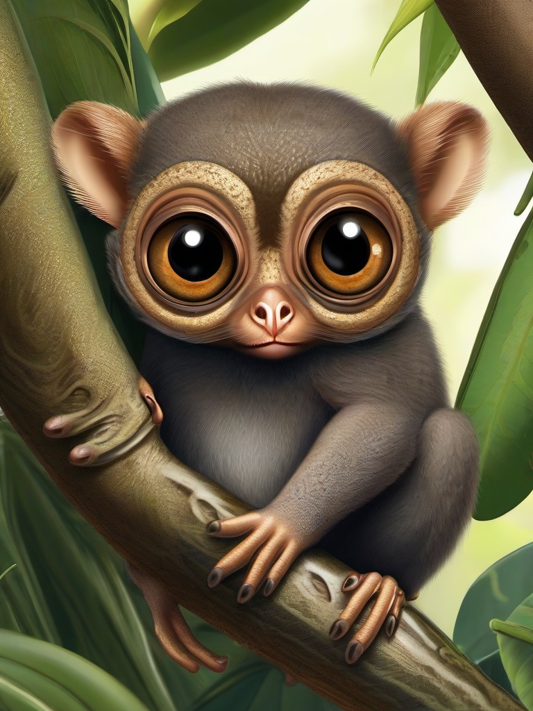 Tarsier cartoon - small primate with large eyes and long fingers  