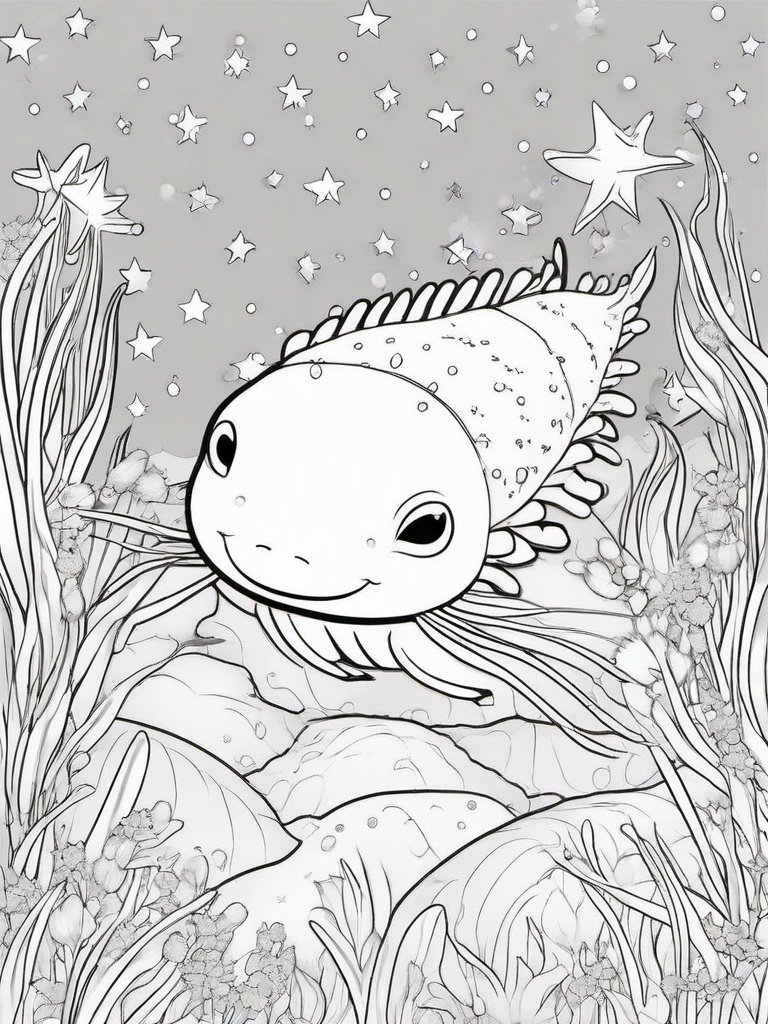 Axolotl Coloring Pages - Axolotl surrounded by sparkling stars  simple coloring pages