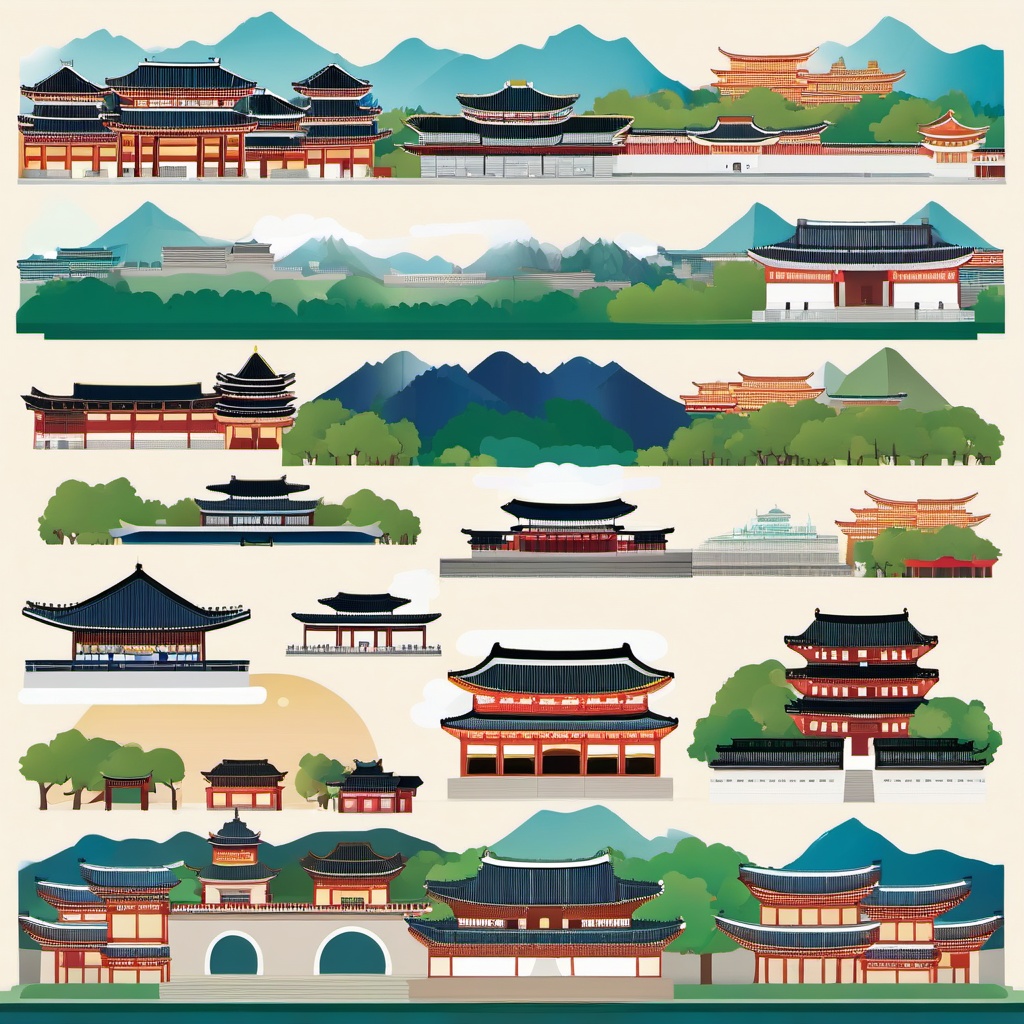 Seoul clipart - Gyeongbokgung Palace and Seoul skyline, ,color clipart vector style