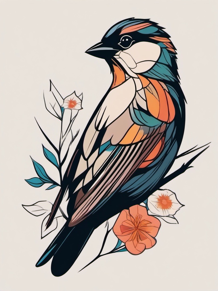 sparrow tattoo pics  minimalist color tattoo, vector