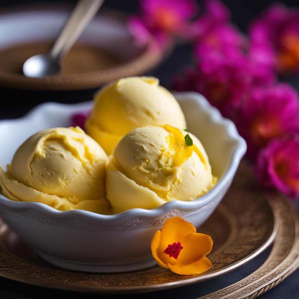 rosewater and saffron ice cream, an iranian specialty, relished at a persian new year celebration. 