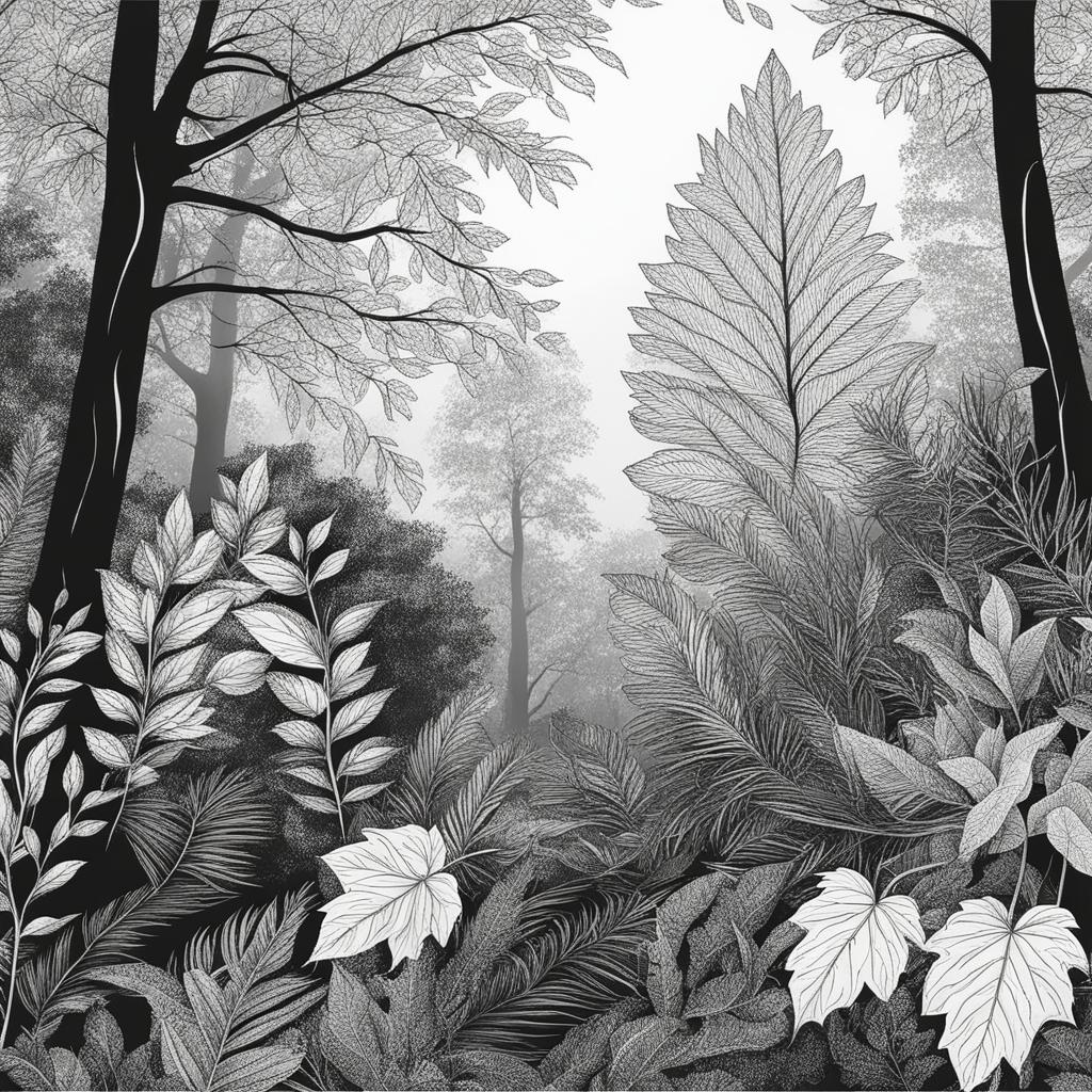 leaf clipart in an enchanting forest - showcasing intricate details of nature. 