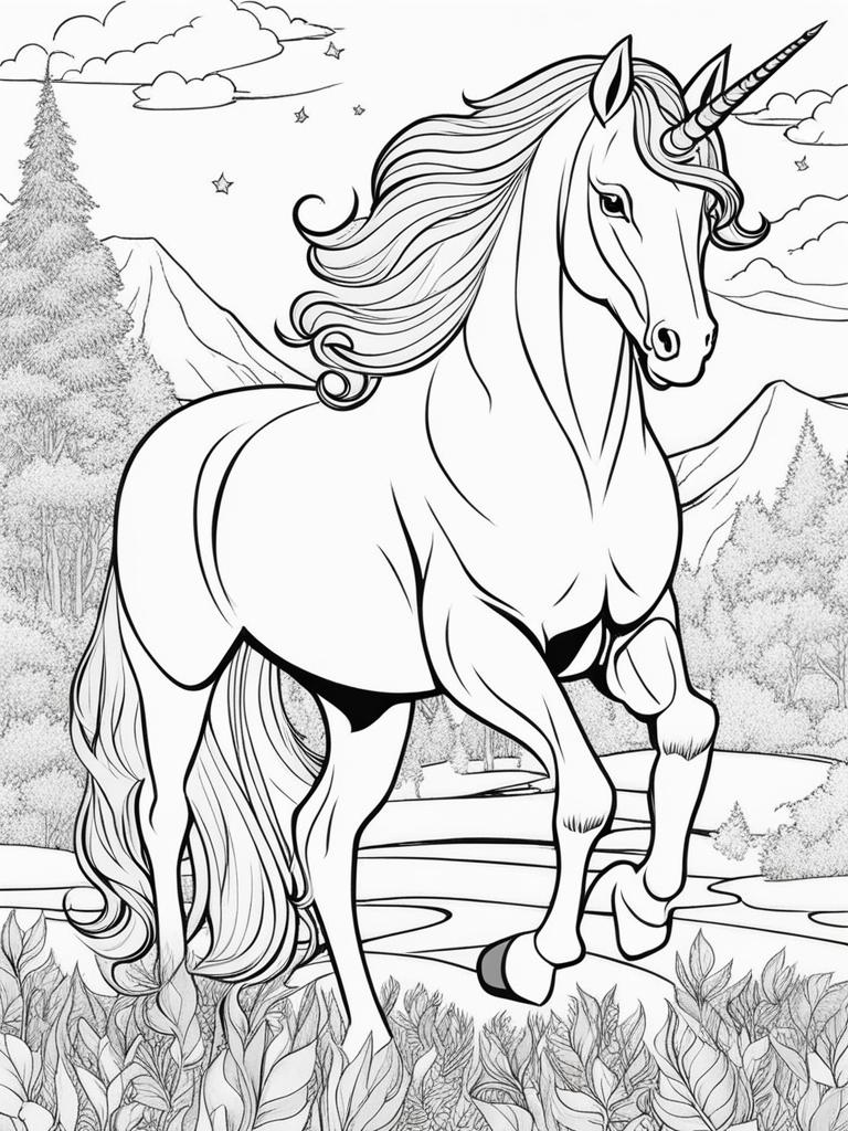 unicorn coloring pages - serenading unicorn, its voice like a melodic breeze, enchanting all who hear its song. 