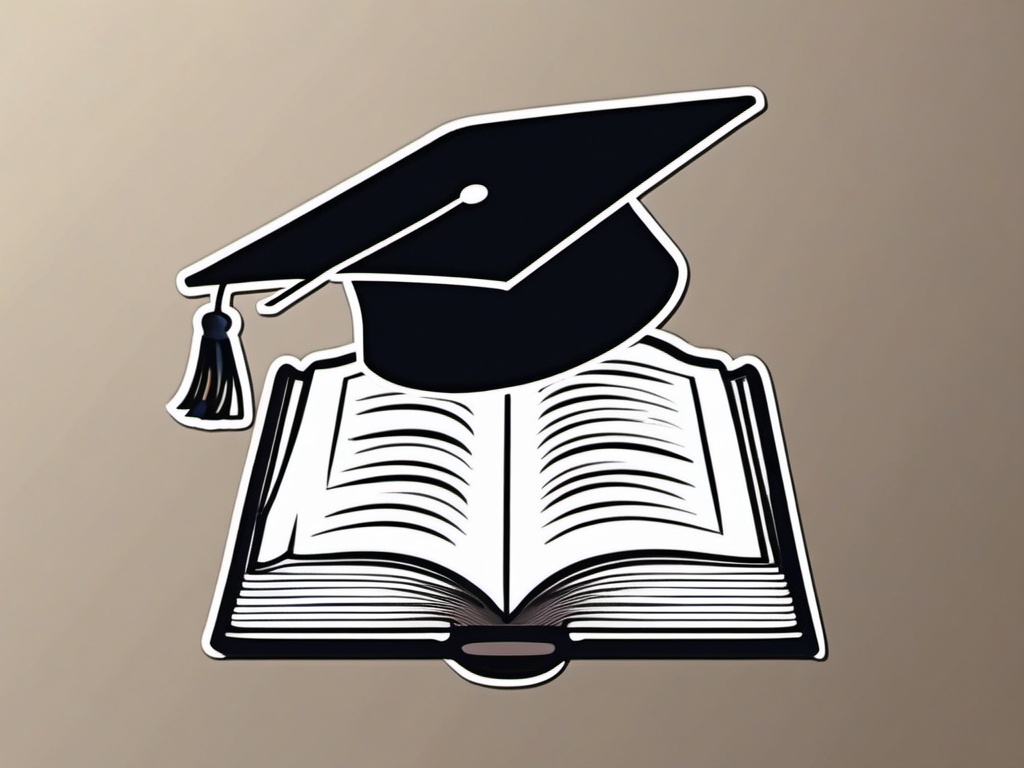 Book and Graduation Cap Sticker - Open book with a graduation cap, ,vector color sticker art,minimal